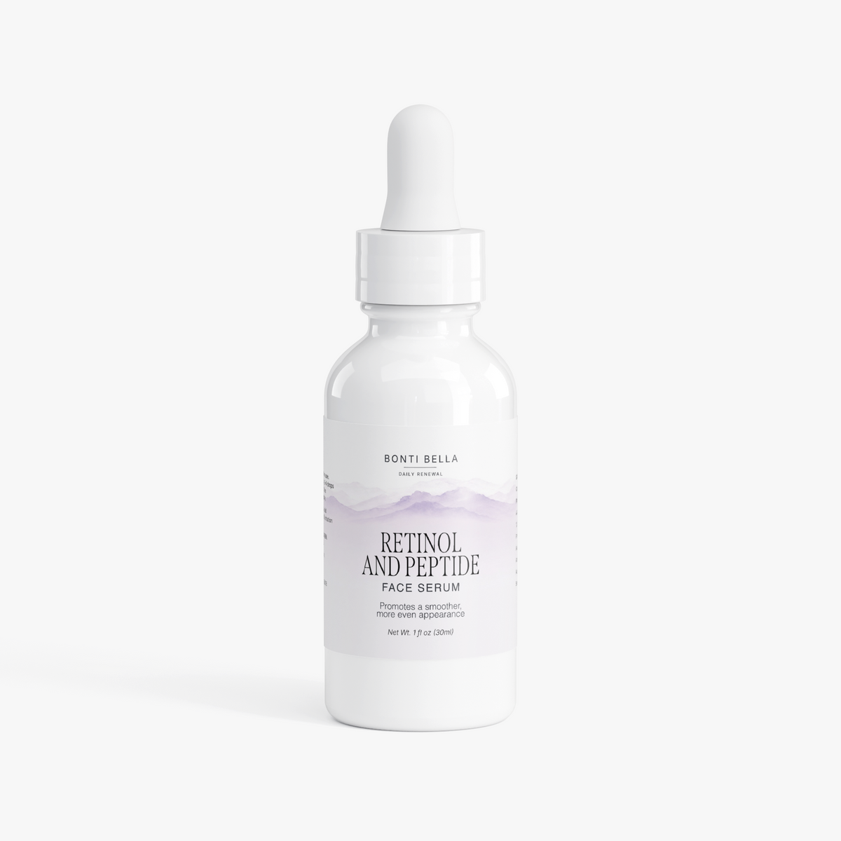 Bonti Bella Retinol and Peptide Face Serum bottle on white background
