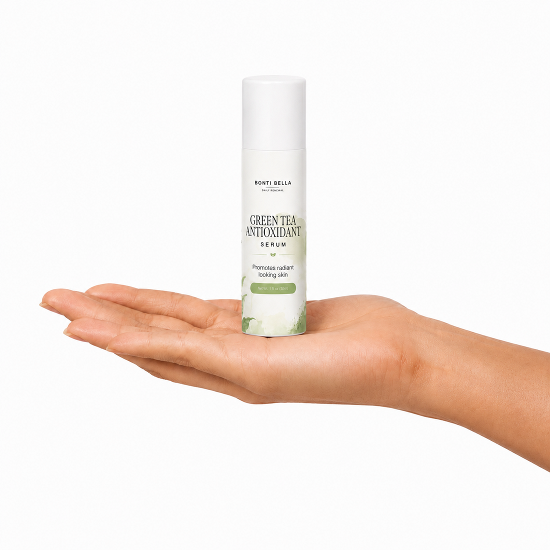 Bonti Bella Green Tea Antioxidant Serum bottle on white background
