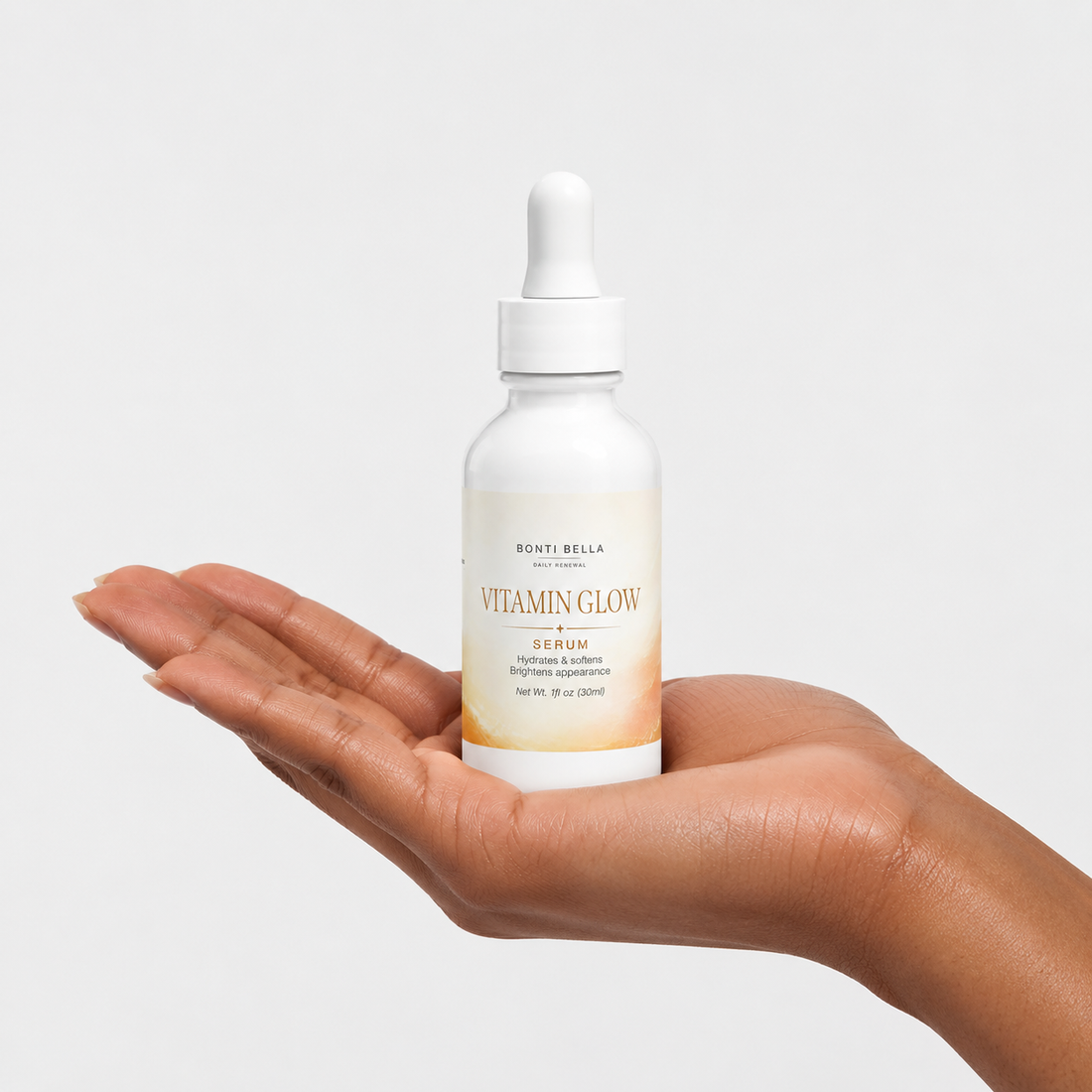 Bonti Bella Vitamin Glow Serum bottle on white background