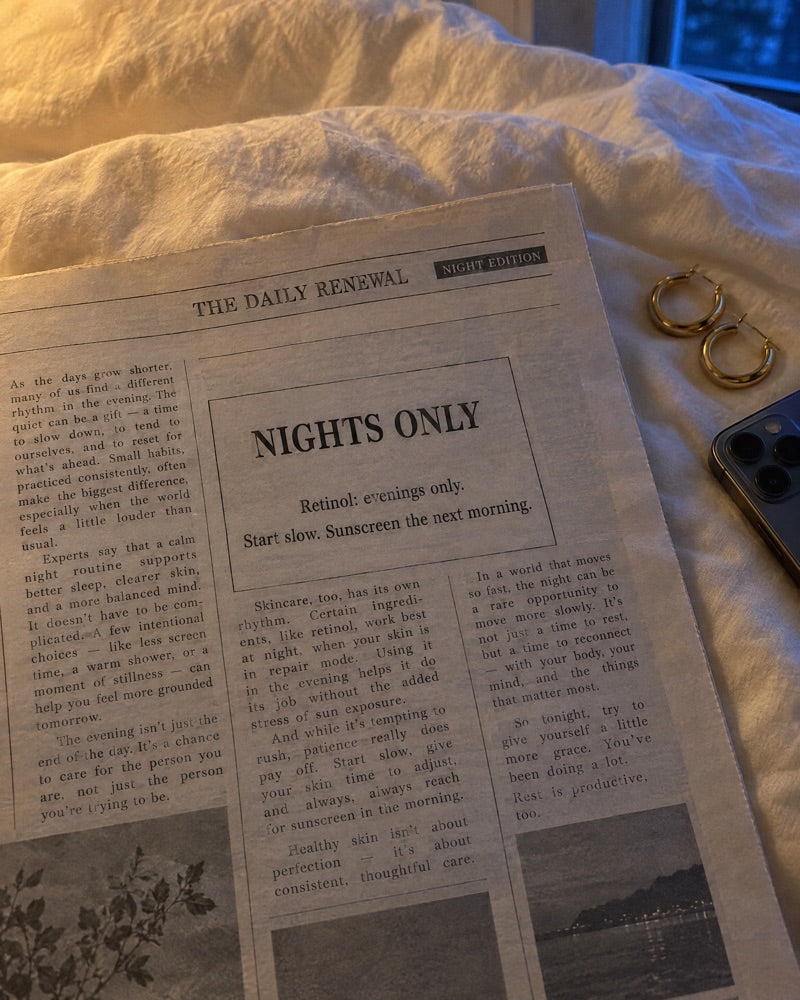 The Daily Renewal night edition on a bedside table