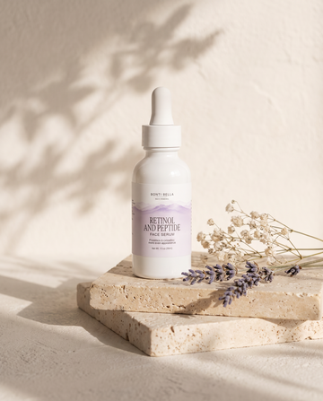 Bonti Bella Retinol and Peptide Face Serum on travertine stone